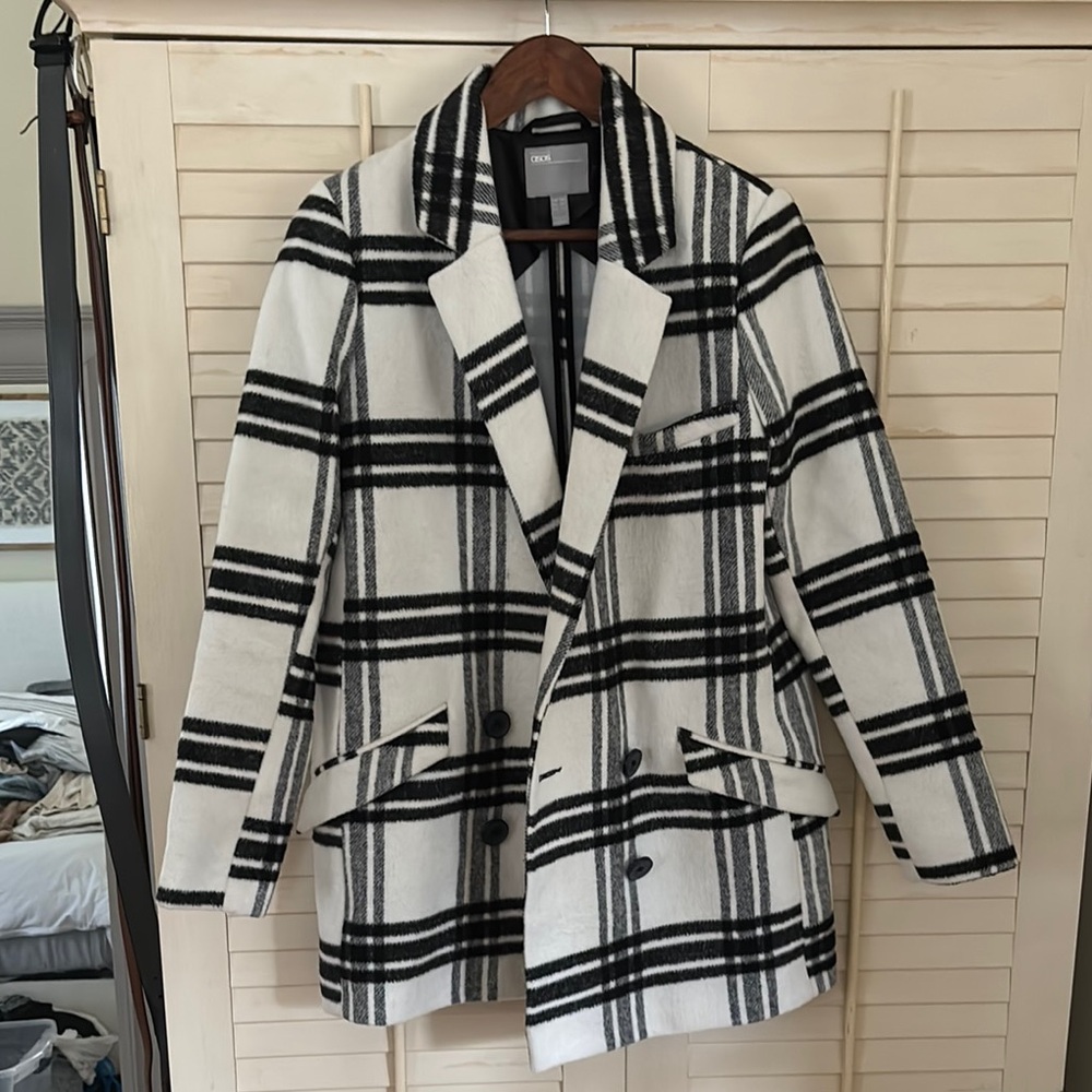 ASOS Women's Black and White Plaid Coat